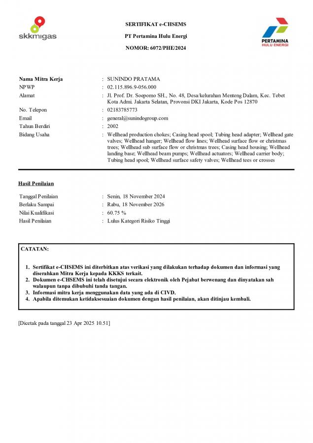 e-CHSEMS Certificate